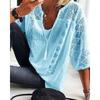 2026 Spring New Women's Lace Hollow-Out Patchwork U-Neck Three-Quarter Sleeve T-Shirt Top