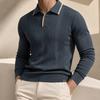 2026 Business Casual Button Down Polo Shirt Men Solid Color Stripe Long Sleeve Fall Winter Luxury Warm Touch