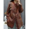 2026 Autumn Retro Print Women's Cotton-Linen Mid-Length Casual Frog Button Jacket