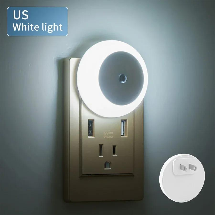 LED Night Light Smart Night Sensor Round Plug In Wall Night Lamp Home Bathroom Kitchen Hallway Staireway Bedroom Nightlight