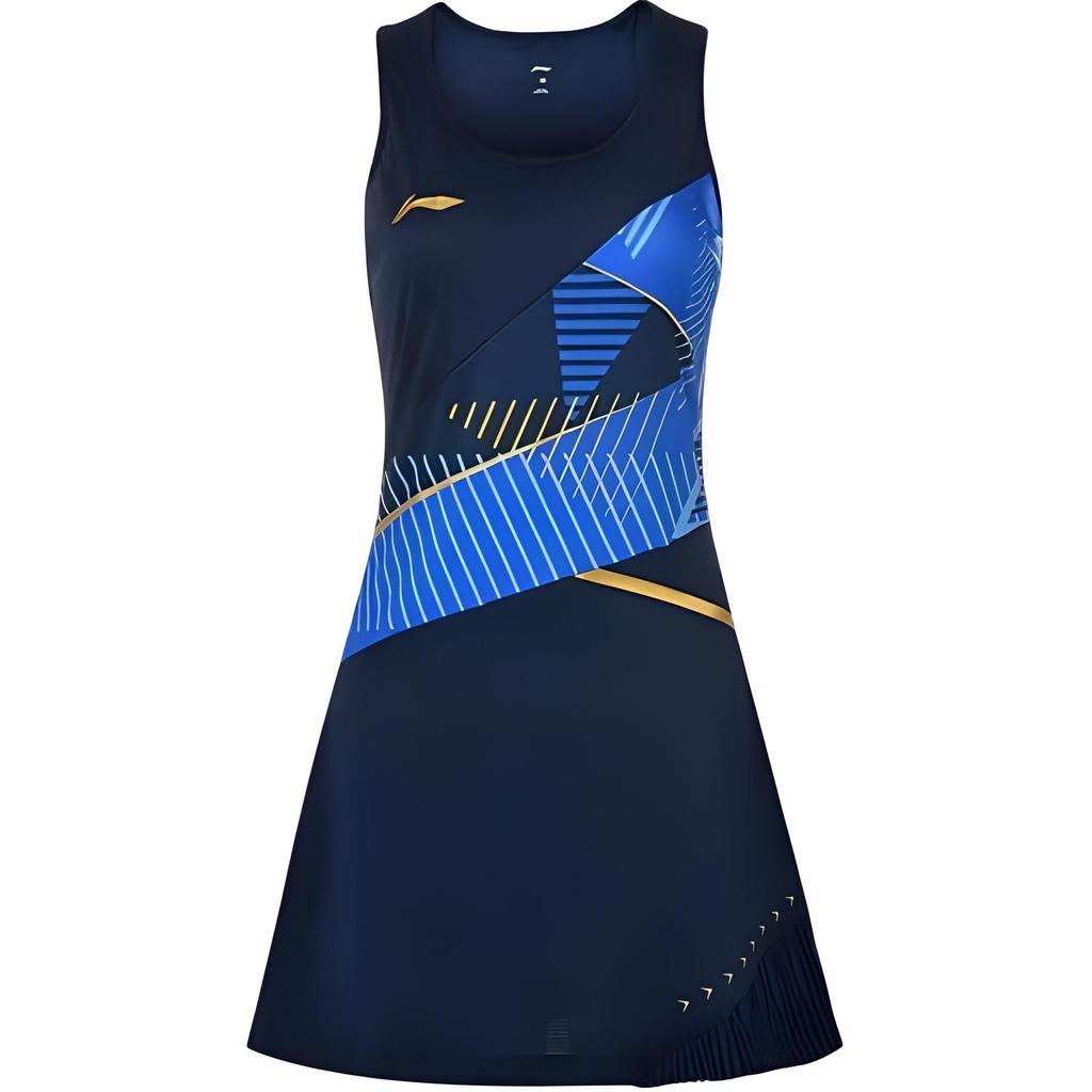 Li Ning Training Sports Quick-Dry Antibacterial Badminton Round Neck Sleeveless Dress Women Dresses Blue ASKT024-3