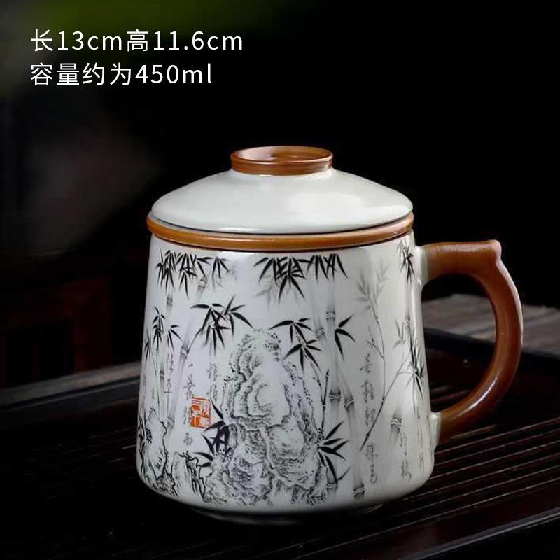 Chinese Ru Kiln Teacup Blue And White Ceramic With Lid Tea Separation Water Cup Household Special Tea Cup Office Mug