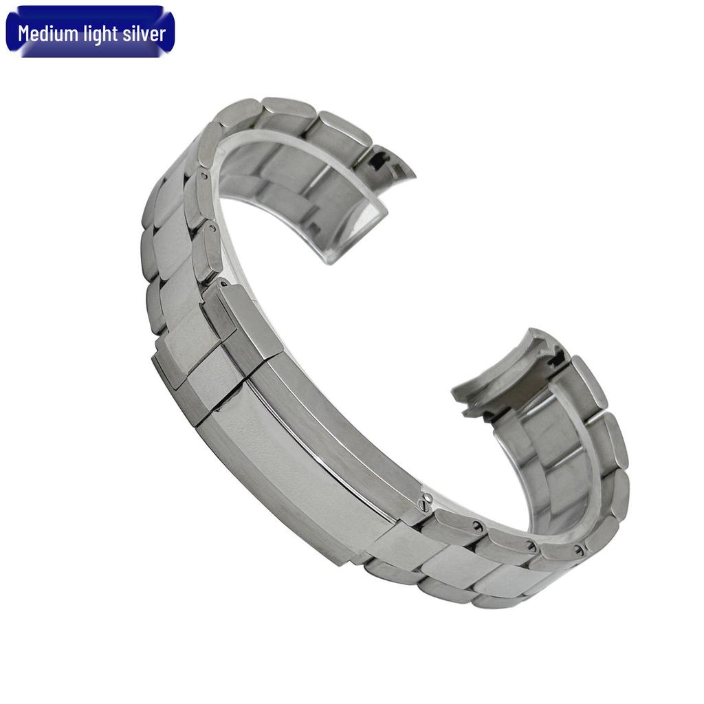 Stainless Steel Curved End Watch Band, Fits Rolex Submariner Three-Link Series, 20mm, with Safety Clasp.