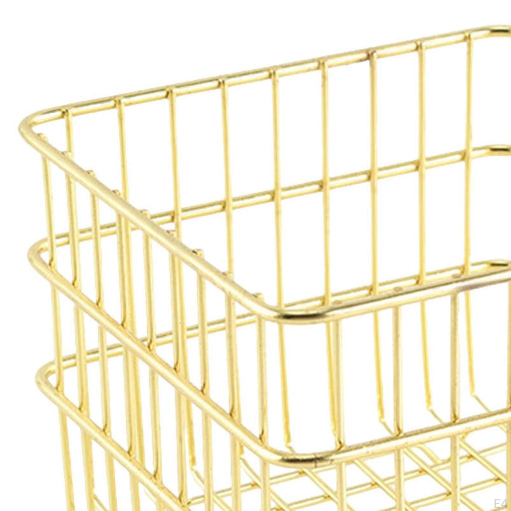 Iron Storage Basket Cosmetic Organizer Square Sturdy Snack Bin Wire for Bedroom Kitchen