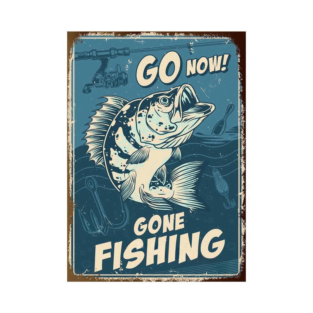 Fishing Metal Tin Sign Fishing Sign Vintage Metal Plate for Wall Poster Farm Art Decoration Stickers Plaques 8X12 Inch