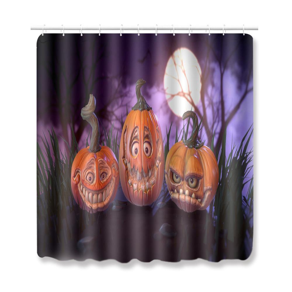 Halloween Shower Curtain Floor Mat Combination Four-Piece Set Bathroom Toilet Carpet Door Mat