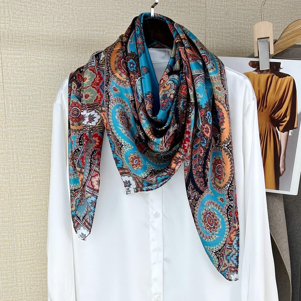 Dunhuang ethnic style cashew flower silk scarf women's 111% mulberry silk neck protection fashionable versatile high-end shawl