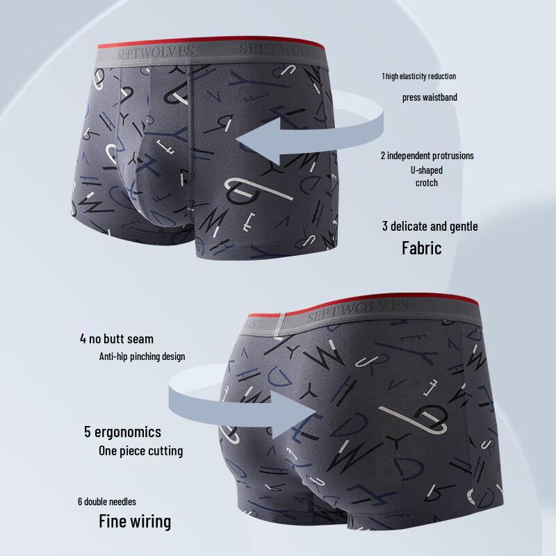 Seven Brand Men's Pure Cotton Antibacterial Letter Print Boxer Briefs 3-Pack