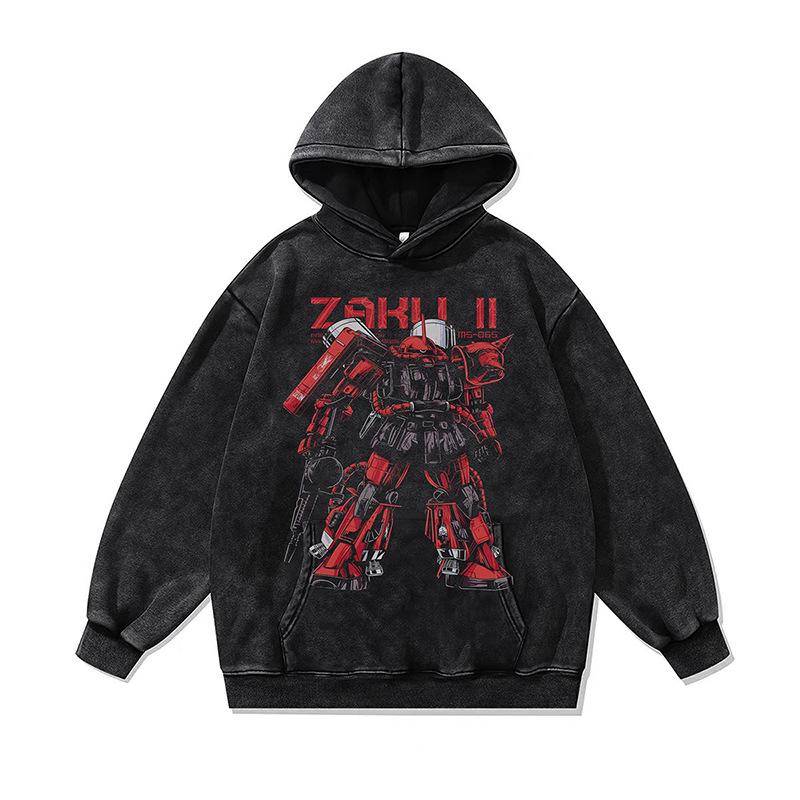 Cartoon Digital Direct Injection Printing Hooded Sweater Oversize Retro Washed Old Hoodie For Men And Women