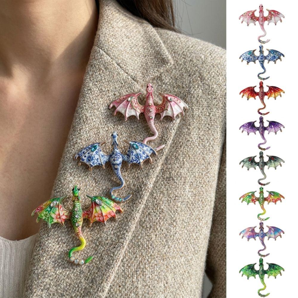 Zinc Zinc Zinc Alloy Crystal Wing Dragon Pin Colorful Rhinestone Animal Dragon Brooch Daily Wear