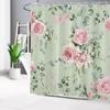 ECOTOB Floral Leaves Shower Curtain Decor, Pink Flower and Eucalyptus Leaves Sage Green Shower Curtain for Bathroom, Wildflower Bath Curtains