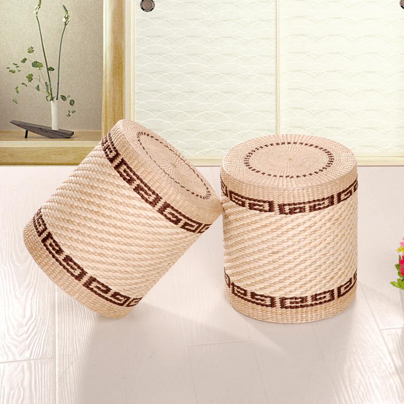 Simple Handmade Small Stool Fashion round Shoe Bench Creative Grass Woven Ottoman Multi-Functional Low Footrest