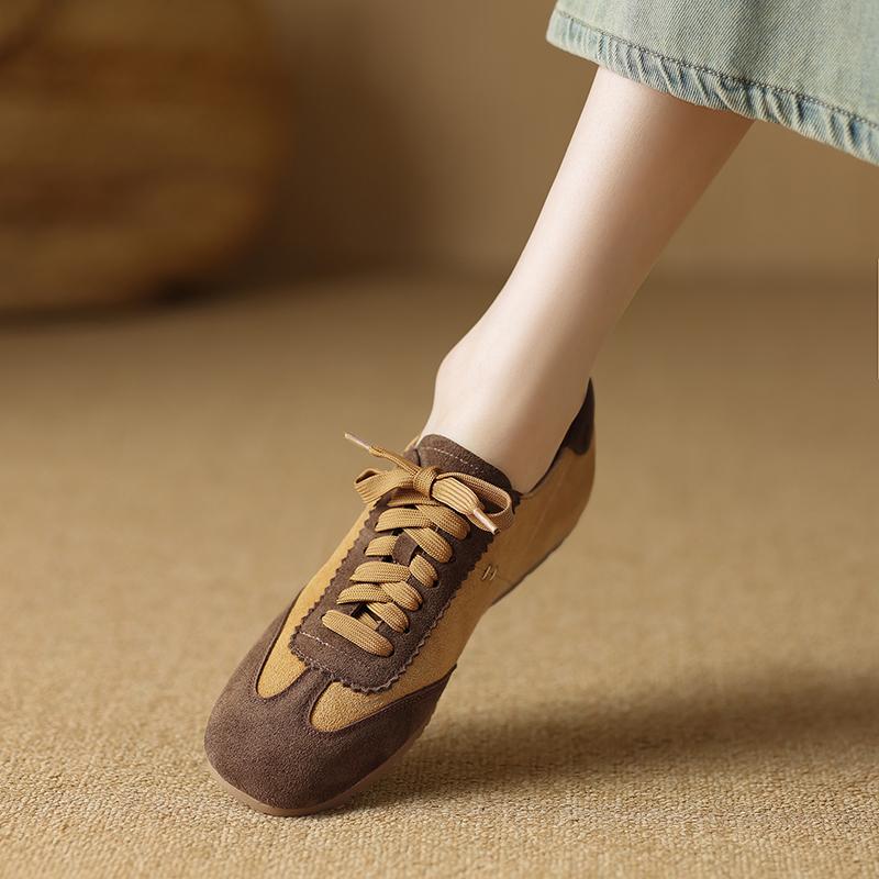 Fashion 2025 New Suede Leather Loafers Woman Round Toe Lace Up Casual Flats Shoes Outdoors Walk Fashion Shoes Flats Shoes for Women