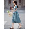 Women's Puff Sleeve Pleated A-Line Midi Dress