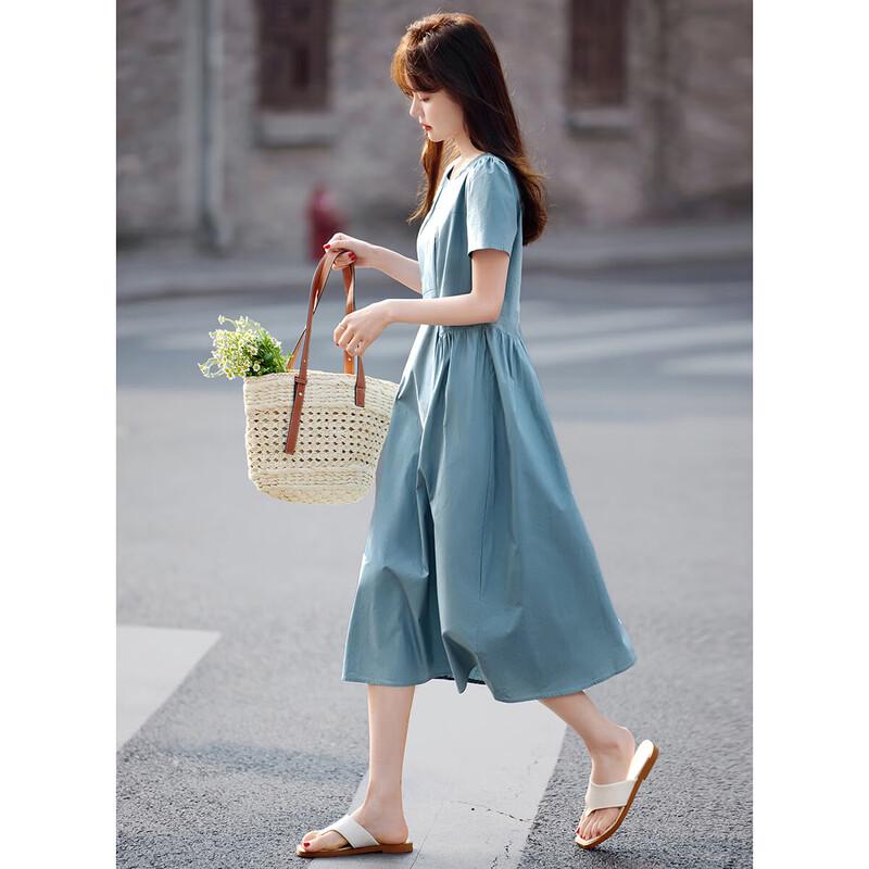 Women's Puff Sleeve Pleated A-Line Midi Dress