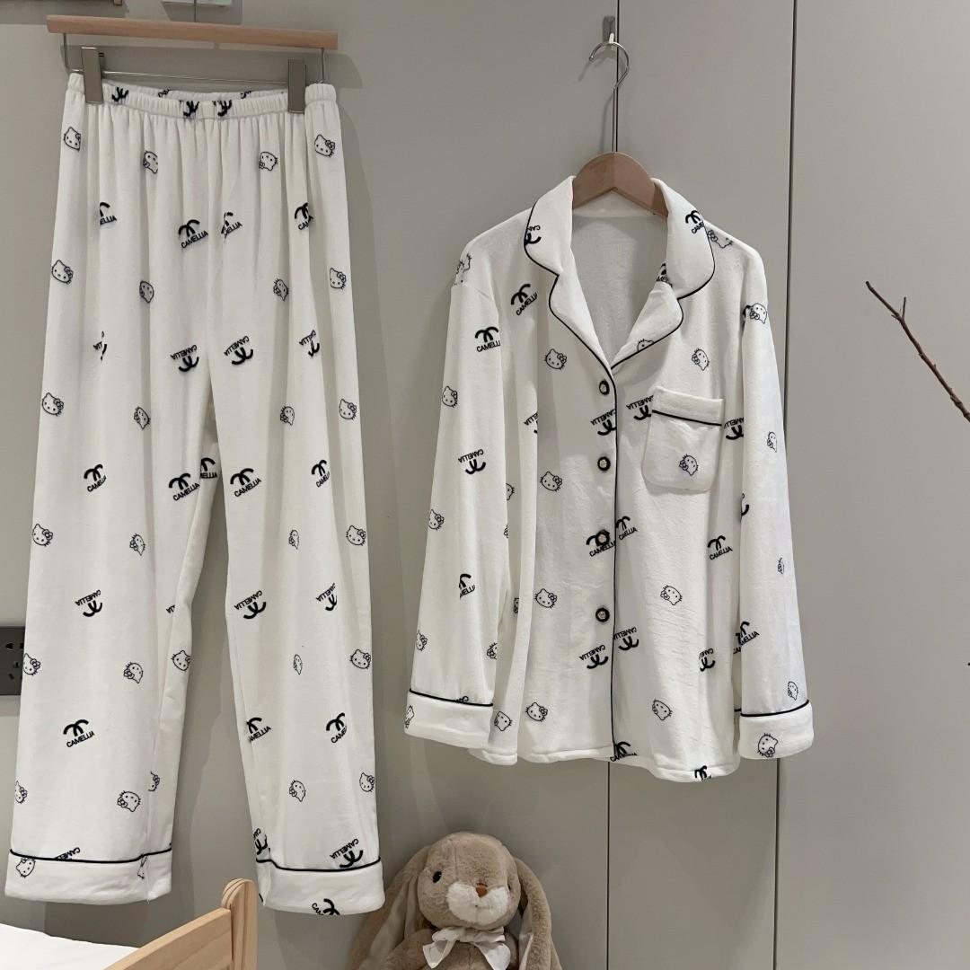 

Женский пижамный комплект из французского бархата - Зимний с длинными рукавами и брюками с благородным кардиганом для ношения дома/на улице Large