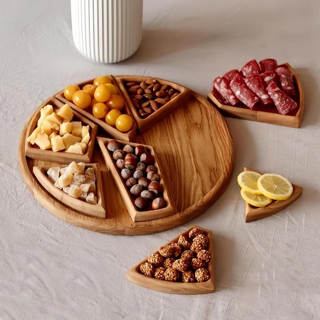wood fruit plate Food Tray Divided Puzzle Serving Tray wooden Fruit Dessert tray multi-size food tray snack plate