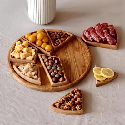 Wood Fruit Plate Food Tray Divided Puzzle Serving Tray Wooden Fruit Dessert Tray Multi-size Food Tray Snack Plate