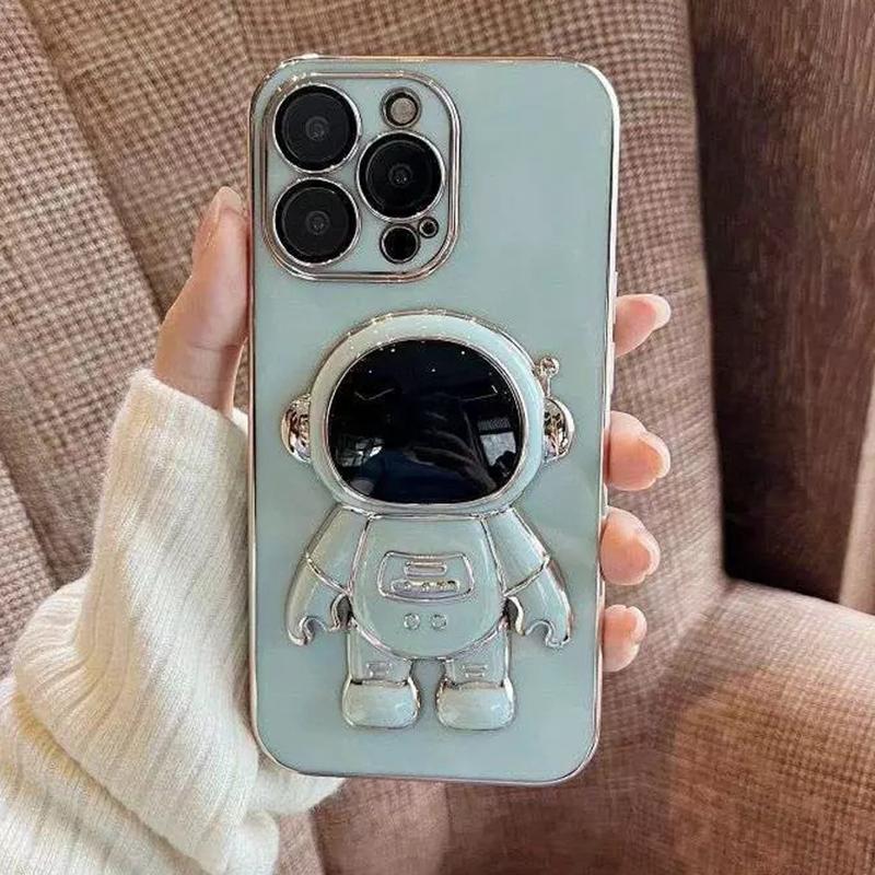 For iPhone 15 Pro Case Electroplating TPU Astronauts Hidden Bracket Phone Cover