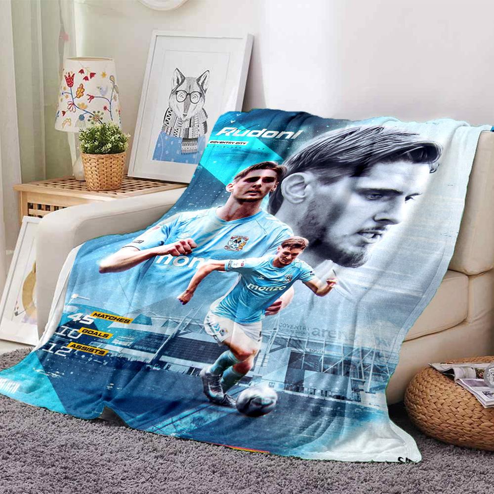 Coventry City Football Player Rudoni Portrait Collage Print Flannel Blanket Soft Warm Throw Blanket for Sofa Bed Living Room