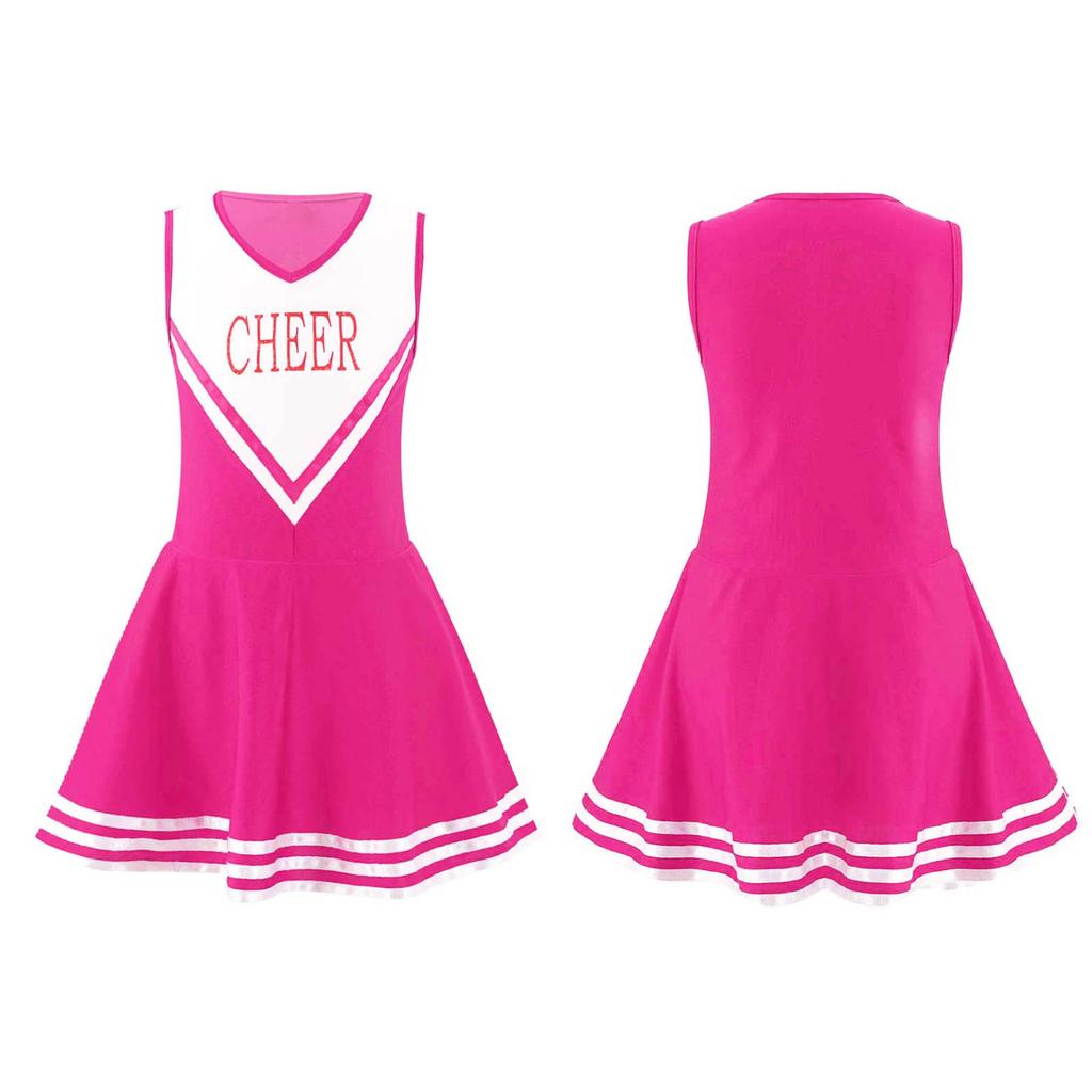 Kids Girls Cheerleading Costume School Performance Cosplay Party Clothing Sleeveless Letter Print Dress