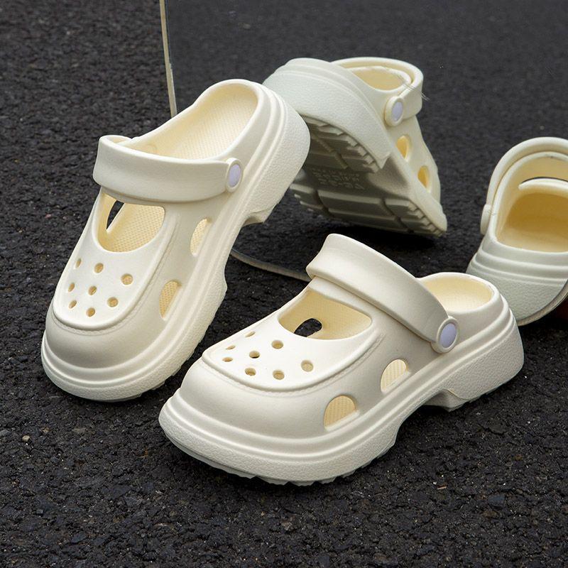 Damen-EVA-Mary-Jane-Schuhe, verbesserte Ausführung: Dicksohlige, höhenerhöhende, rutschfeste Zehensandalen für den Strand