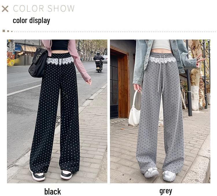 Women's High-Waist Polka Dot Lace Patchwork Wide-Leg Pants - Spring 2025 Collection