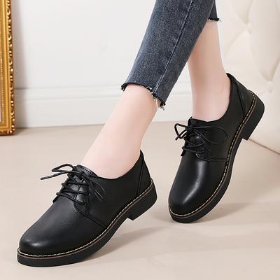 Black Love zapatos de cuero pequeños para mujer estilo cuero suave retro de fondo plano con cordones de suela gruesa zapatos individuales de espejo para mujer