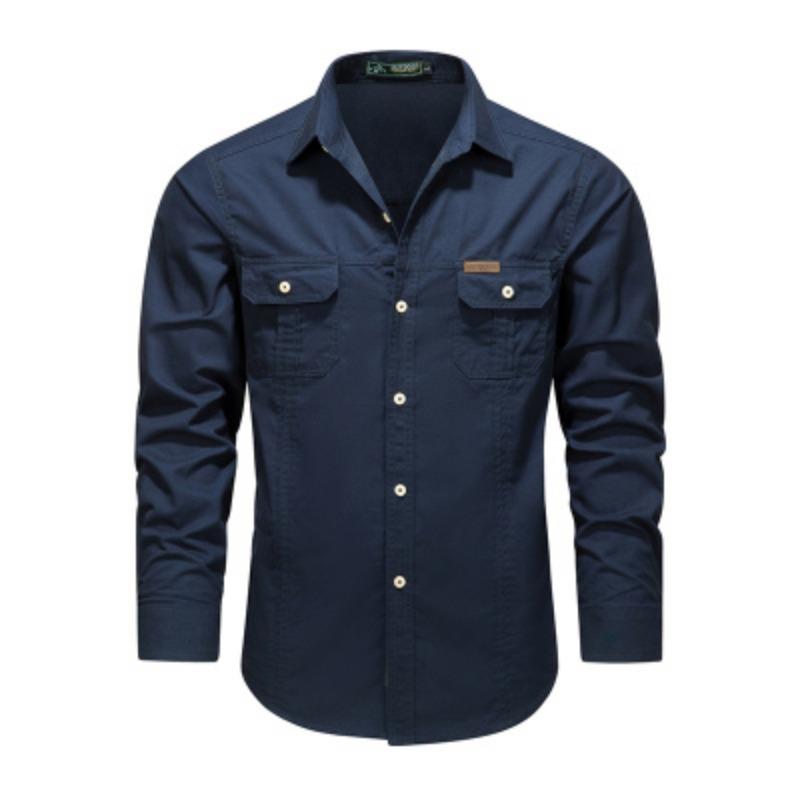 

Мужская рубашка повседневная и модная, универсальная однотонная с лацканами, рабочая S синий