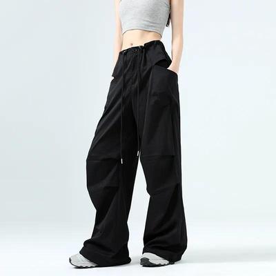 Women's High Waist Drawstring Wide Leg Cargo Pants