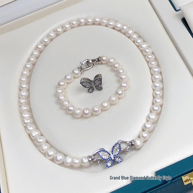 Versatile Women's Freshwater Pearl Necklace Bracelet Set
