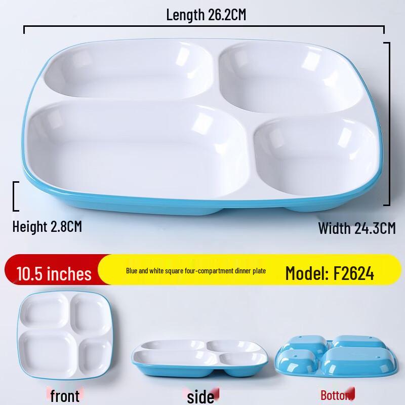 

Commercial Melamine 4-Compartment Square Fast Food Tray