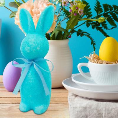 Easter Bunny Statue Freestanding Foam Rabbit Ornament Faux Moss Rabbit Flocked Bunny Figurine