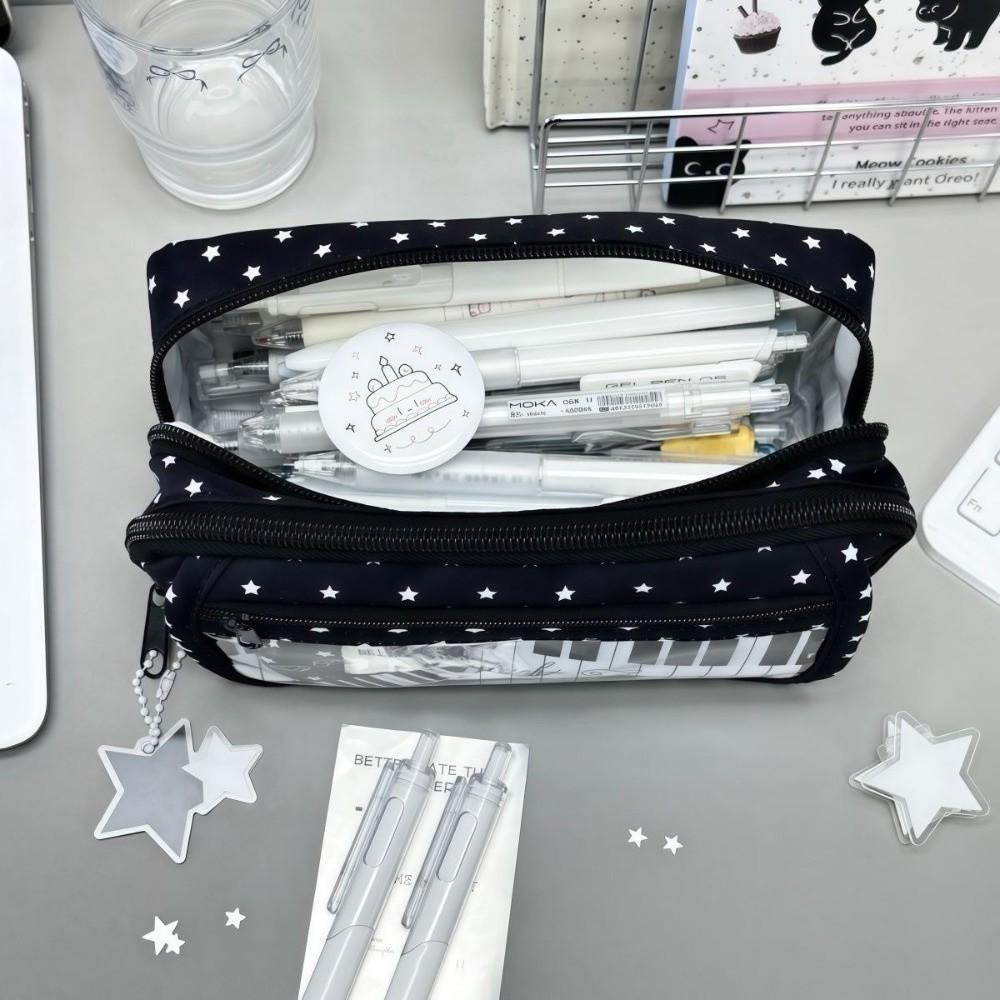 Star Piano Keyboard Print Pencil Case Multi-Layer Stationery Pouch Stationery Bag Gift