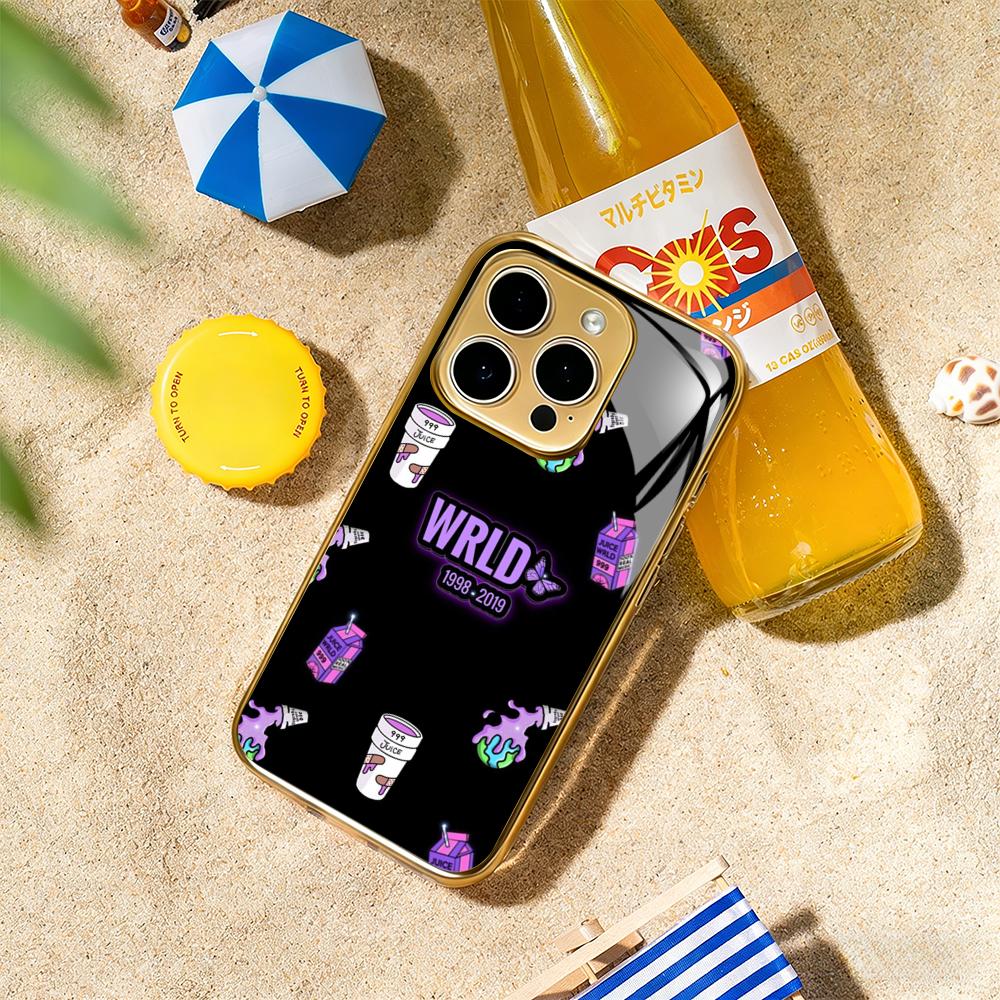 

Juices wrld cool singer pattern Phone Case For iphone 17 16 15 14 13 12 11Pro Plus Max Luxury Gold-plated glass Phone Case iPhone 13 Pro Max