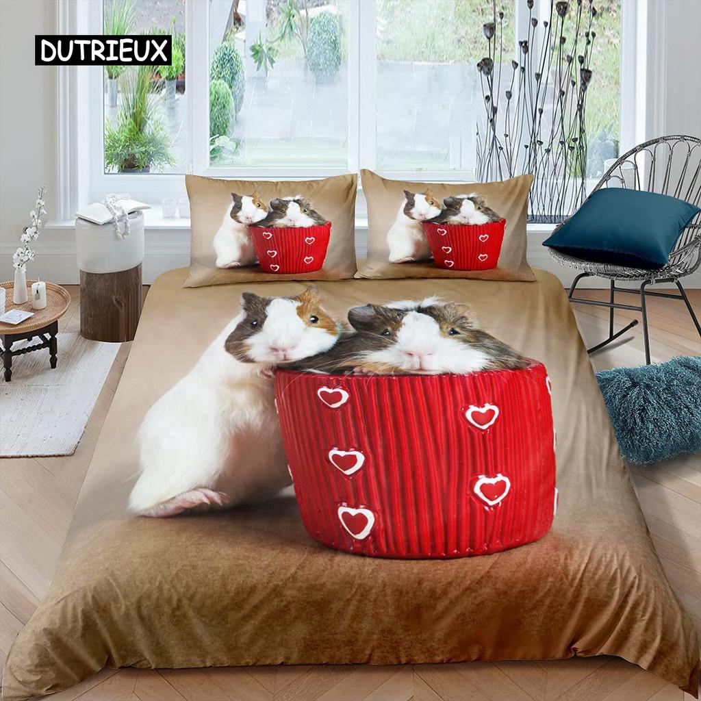 3D-Hamster-Bettbezug, King-Queen-Size, schönes Meerschweinchen-Bettwäscheset für Kinder, Teenager, Erwachsene, Familie, Haustier, 2/3-teilig, Bettbezug