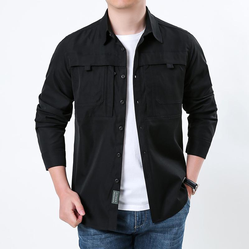 Men's Outdoor Quick Dry Tactical Shirt - Long Sleeve, Breathable, Elastic, Multi-Pocket