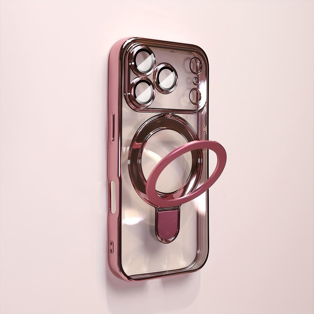 Transparent Plating Wireless Charging Magnetic Case for IPhone 17 16 15 14 13 Pro Max with Lens Protection Bracket Back Cover