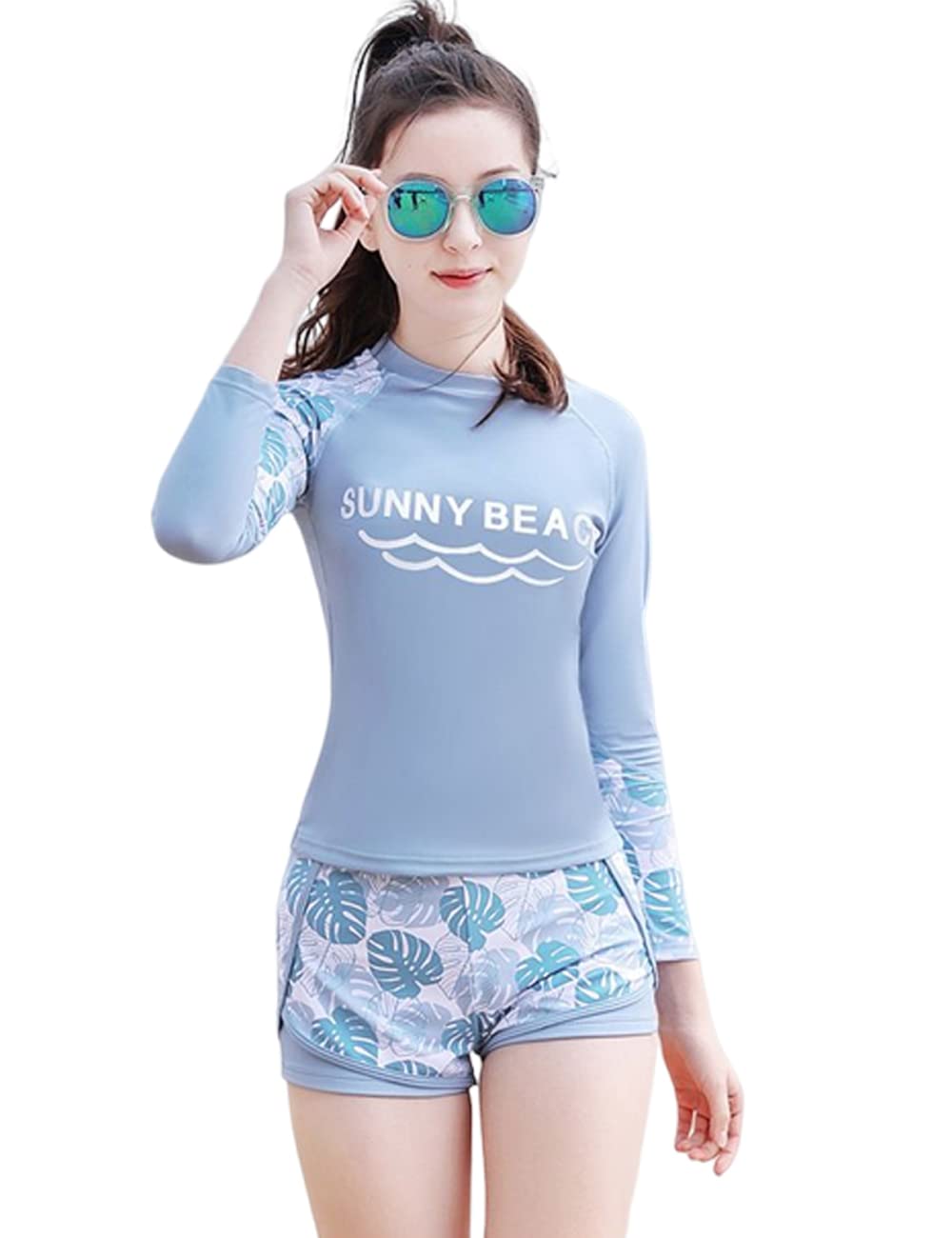 

Детский купальник для долгого высыпания Junior Quick UV Protection [AILITI] Девочки, Рукава, Защита, Шорты, Раздельный, Комплект из 2 предметов, Девочки, Детская купальная одежда, серый