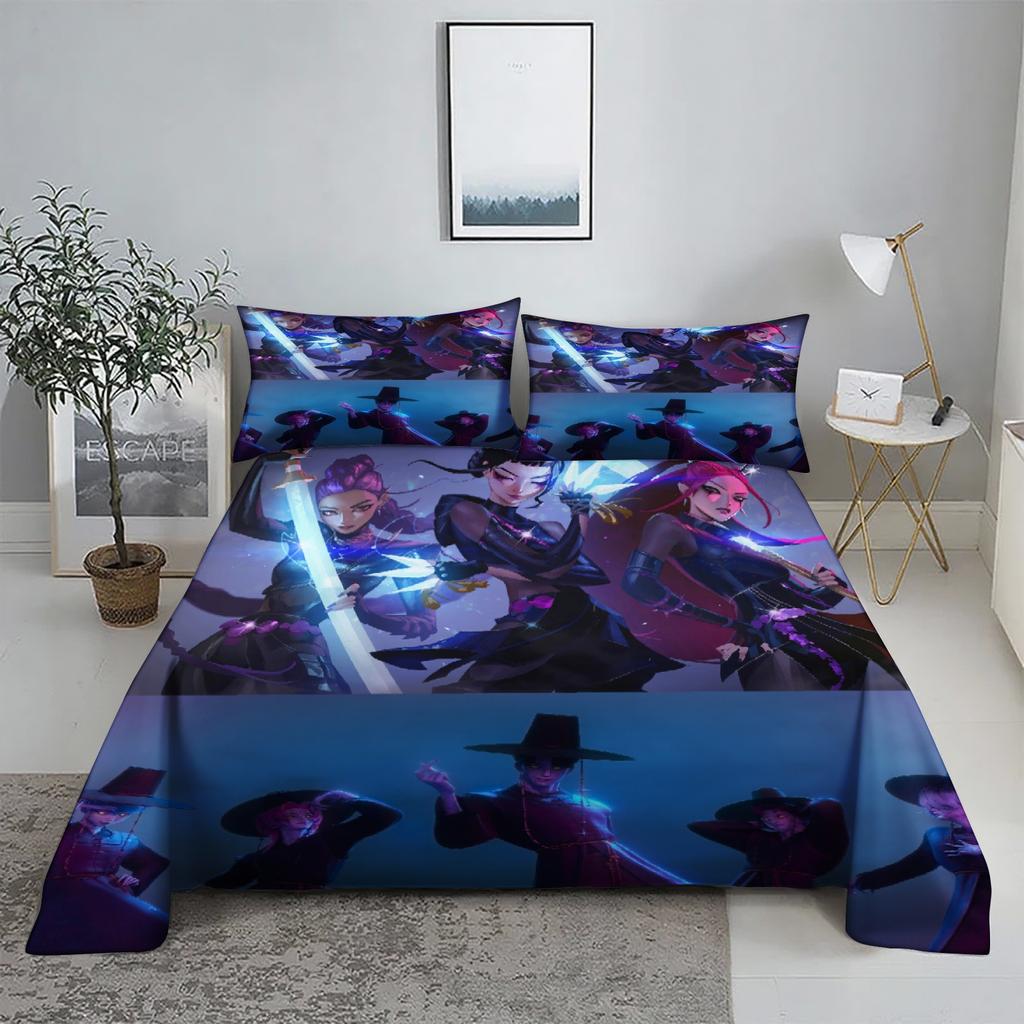 ZOEY RUMI ZIRA D-Demon Hunters K-pop Bed Sheet Set 3D Printed Bed Flat Sheet With Pillowcase Bed Linen King Queen Size