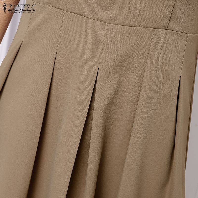 ZANZEA Жіноча повсякденна літня сукня з коротким рукавом з відкладним коміром