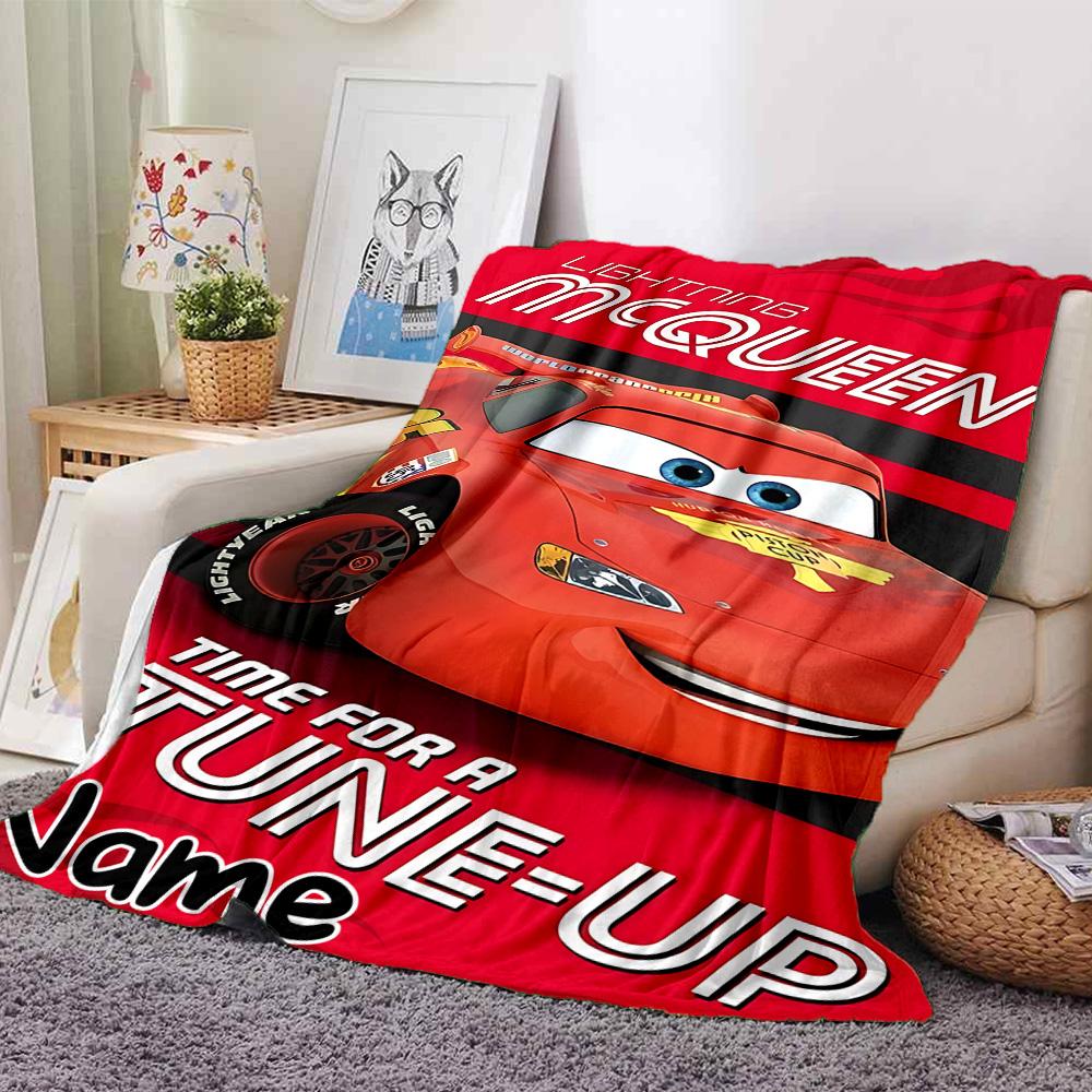 Custom Name Mcqueen Mater Adventure Flannel Blanket for Super Soft Cute Comfort Blanket for Travel Bedding Couch Sofa Blanket