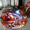 Cartoon Santa Claus Merry Christmas Snowman New Year Round Carpet Rug for Bedroom Living Room Sofa Decoration,Decor Floor Mat