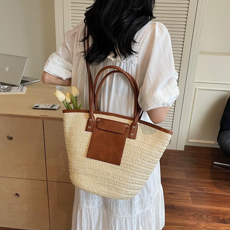 Straw large-capacity bag women's new trendy fashion woven handbag crossbody shoulder bag bucket bag