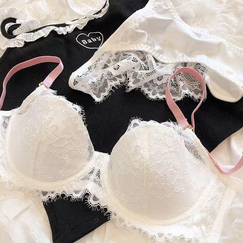 European & American Deep V Lace Color Block See-through Bra & Panty Set for Women - Enhancing & Sexy