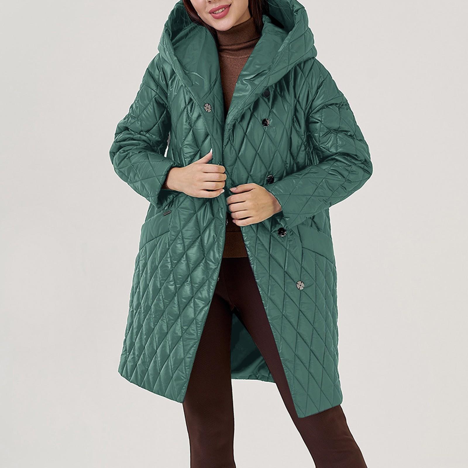 

Женская однотонная хлопковая куртка с длинными рукавами и карманами, осенняя и зимняя куртка с капюшоном S зелёный