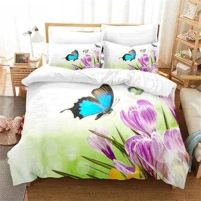 Blumen-Schmetterlings-Bettwäscheset Bettbezug-Set 3D-Bettwäsche Digitaldruck Bettwäsche Queen-Size-Bettset Modedesign