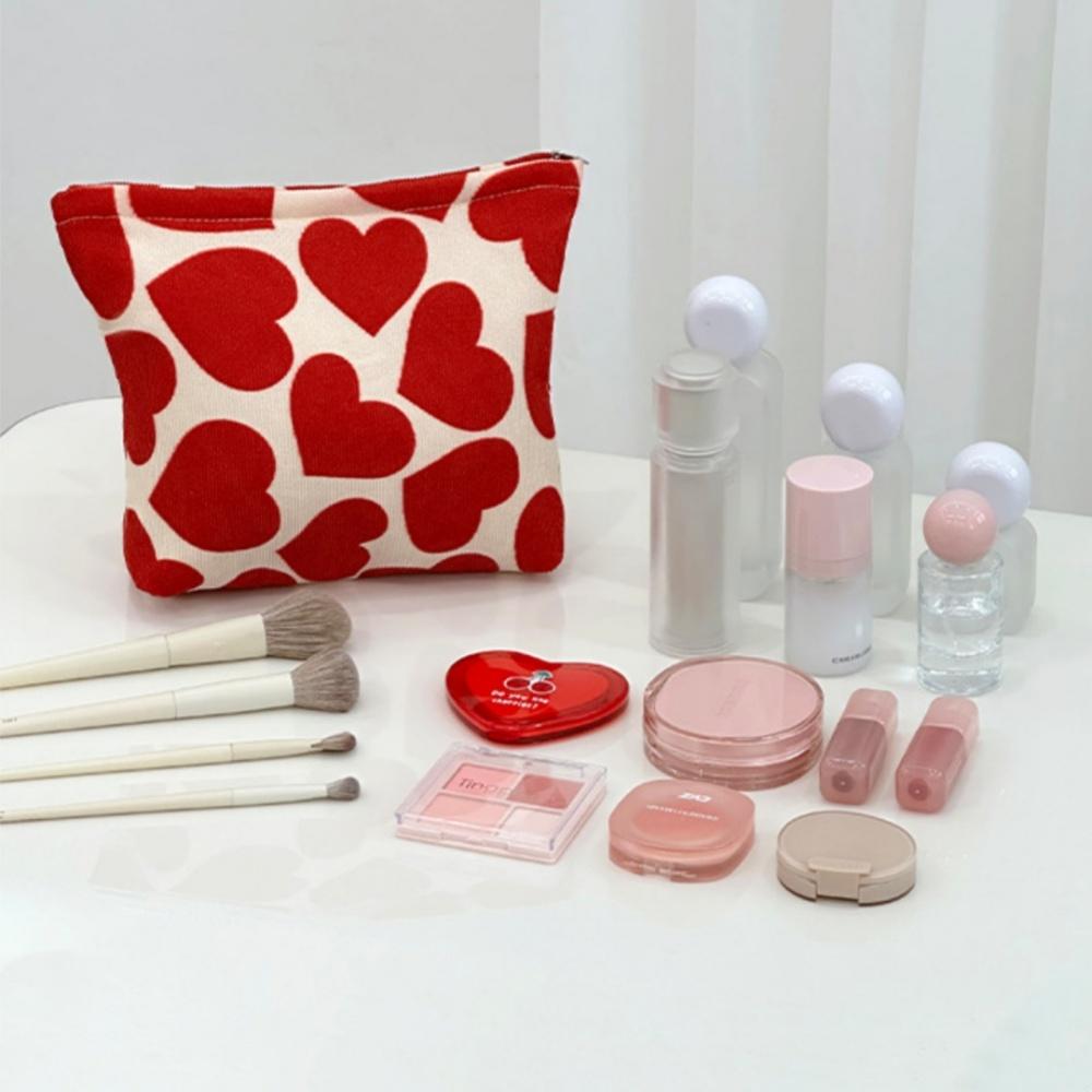 Lipstick Storage Case Autumn Winter Heart Cosmetic Pouch Women'S Makeup Organizer Large Capacity Portable Makeup Bag For Daily