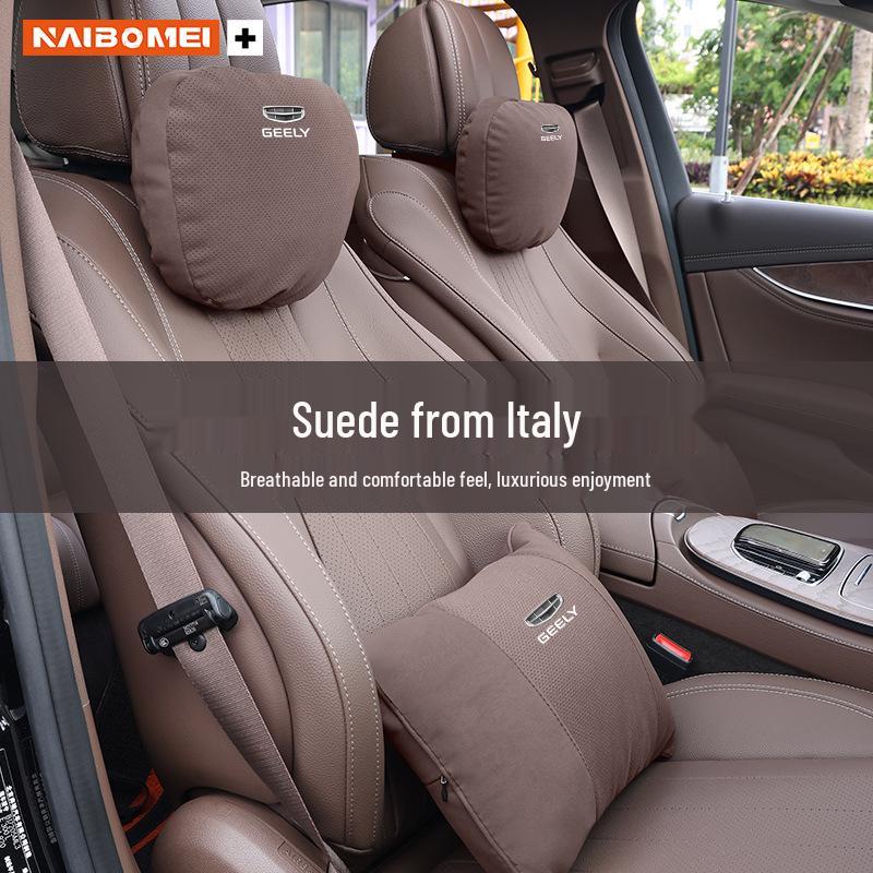 Geely Car Headrest Lumbar & Neck Pillow for Gray Logo Models: Xingyue, Binyue, Emgrand, Borui, Geometry ICON.