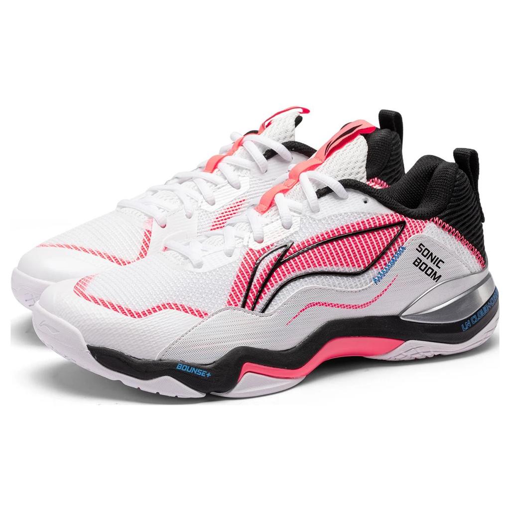 Li Ning OP Textile, Synthetic Leather Abrasion Resistant Low top Badminton Shoes Unisex White Pink Black AYZU007-1